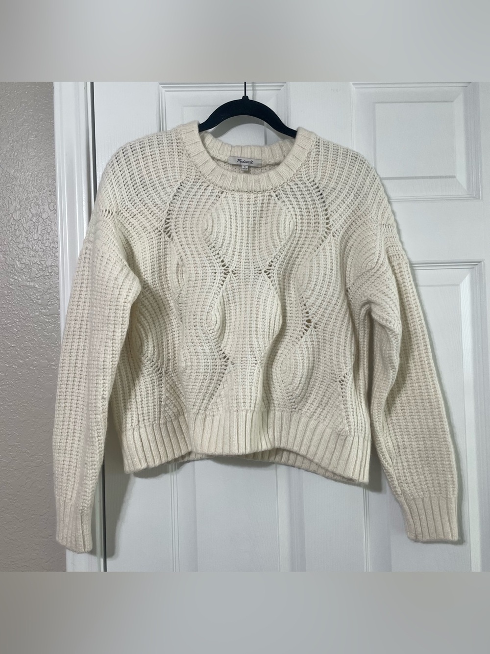 Madewell Everett Rib-Play Pullover Knit Sweater Wool Alpaca Cream Medium